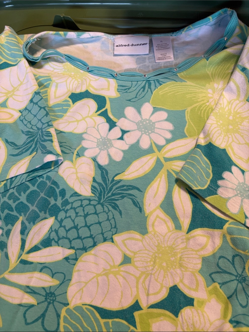 Alfred Dunner Teal & Light Green Floral Tunic Top